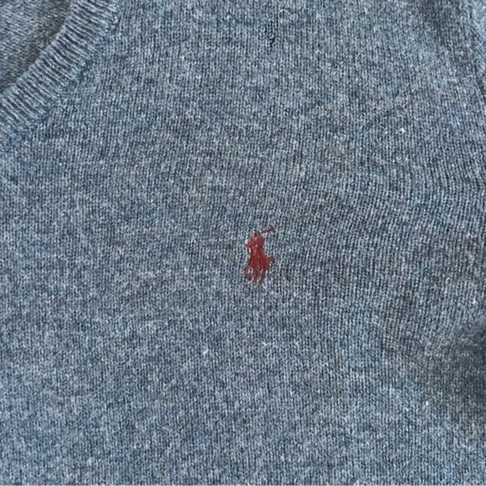 Polo Ralph Lauren Lambs Wool V Neck Blue‎ Knit Pullover Mens Sweater